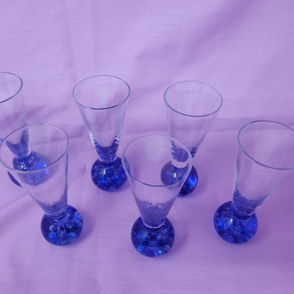 Shot or Liqueur Glasses with Blue Bubble Ball Bottoms - Picture 3 of 4
